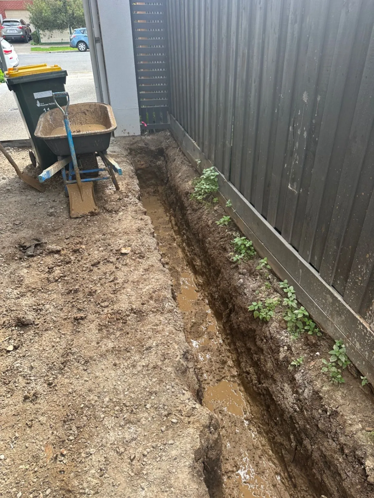Narrow trench excavated alongside a boundary fence at the Ascot Vale site