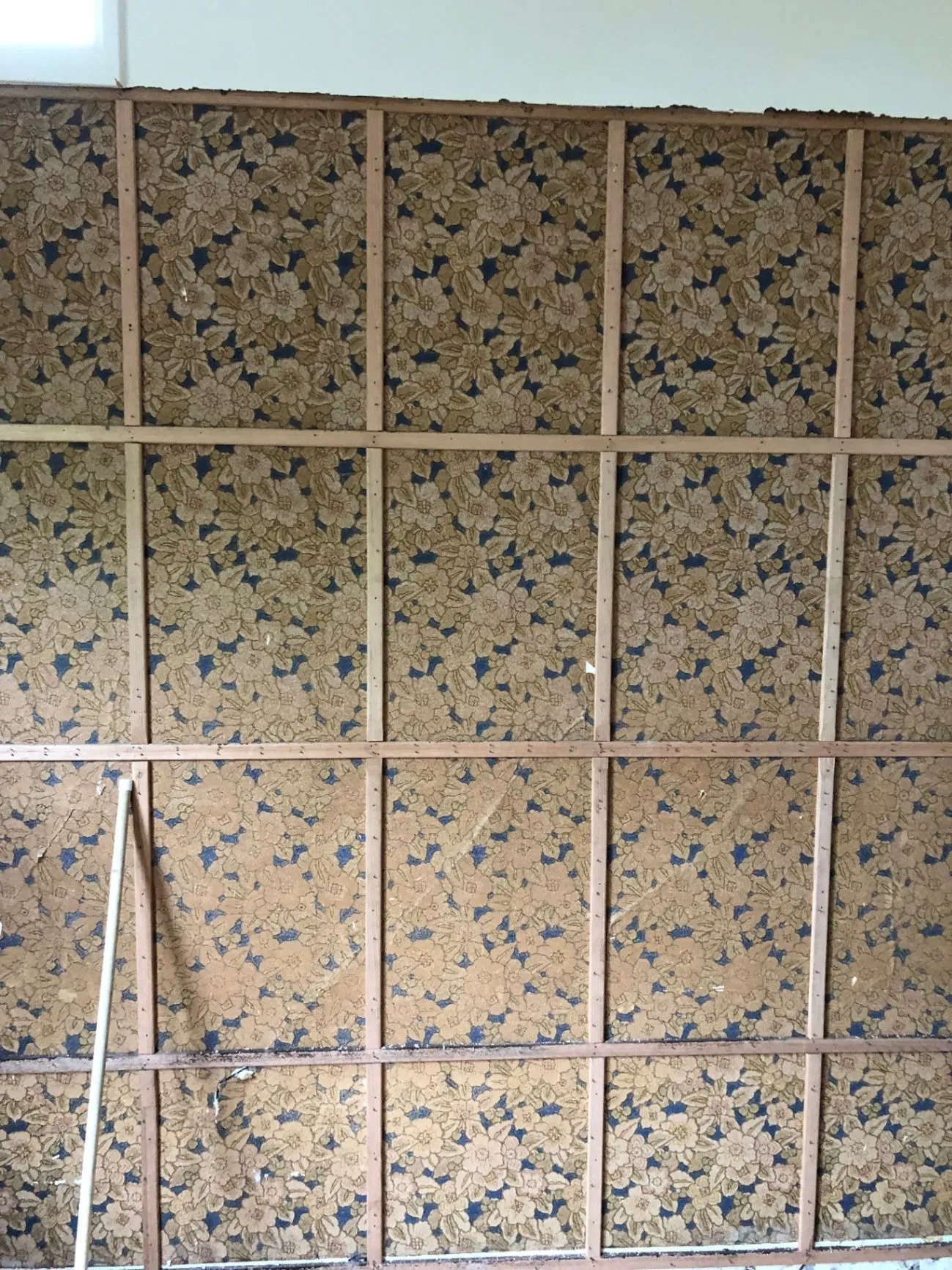 Oakleigh renovation showing original floral wall lining and exposed framing